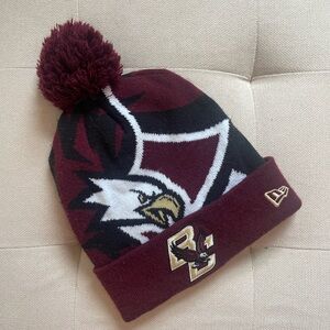 Maroon and Black Pom Beanie with Logo